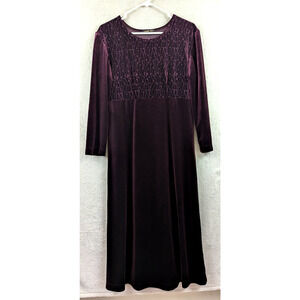 Cynthia Max sz S Shift Dress burgundy velvet velour soft stretchy ls 1791